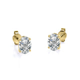 Certified - 1 Carat Ovate Moissanite - 4 Prong Solitaire Stud Earrings - 18K Rose Gold Plating Over Silver
