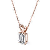 Certified Dazzling 1.5 Carat Emerald Cut Moissanite Pendant Necklace In 18K White Gold Plating Over Silver