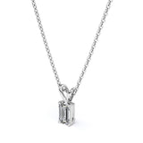Certified - 0.5 Carat Emerald Cut Moissanite - Charming Pendant Necklace - 18K White Gold Plating Over Silver