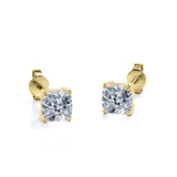 Certified 2 Carat Cushion Cut Moissanite 4 Prong Solitaire Stud Earrings In 18K Rose Gold Plating Over Silver