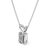 Certified Dazzling 1.5 Carat Emerald Cut Moissanite Pendant Necklace In 18K White Gold Plating Over Silver