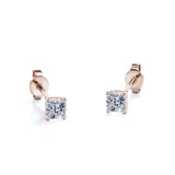 Certified 0.5 Carat Cushion Cut Moissanite 4 Prong Solitaire Stud Earrings In 18K Rose Gold Plating Over Silver