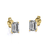 Certified - 1 Carat Emerald Cut Moissanite - Minimalist Solitaire Stud Earrings - 18K Rose Gold Plating Over Silver