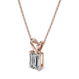 Certified - 2.5 Carat Emerald Cut Moissanite - Charming Pendant Necklace - 18K Rose Gold Plating Over Silver