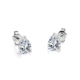 Certified - Minimalist - 1 Carat Teardrop Moissanite - Solitaire Stud Earrings - 18K White Gold Plating Over Silver