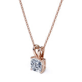 Certified Lovely 1.5 Carat Cushion Cut Moissanite Pendant Necklace In 18K Rose Gold Plating Over Silver