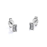 Certified Minimalist 0.5 Carat Emerald Cut Moissanite Solitaire Stud Earrings In 18K Rose Gold Plating Over Silver