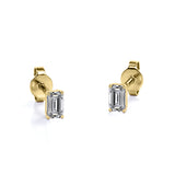 0.20 Carat Emerald Cut Certified Lab Diamond - Minimalist Solitaire Stud Earrings - 18K White Gold Plating Over Silver