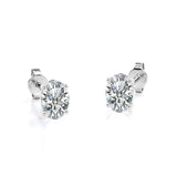 Certified - 1 Carat Ovate Moissanite - 4 Prong Solitaire Stud Earrings - 18K Rose Gold Plating Over Silver