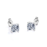 Certified 2 Carat Cushion Cut Moissanite 4 Prong Solitaire Stud Earrings In 18K Rose Gold Plating Over Silver