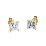 Certified - 4 Prong - 1 Carat Princess Cut Moissanite - Solitaire Stud Earrings - 18K Rose Gold Plating Over Silver