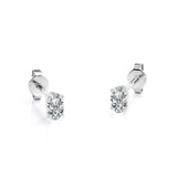 0.20 Carat Ovate Certified Lab Diamond - 4 Prong Solitaire Stud Earrings - 18K White Gold Plating Over Silver