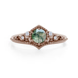 0.75 Ct Round Green Moss Agate Vintage Engagement Ring