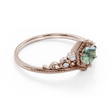 0.75 Ct Round Green Moss Agate Vintage Engagement Ring