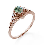0.75 Ct Round Green Moss Agate Vintage Engagement Ring