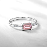 Emerald Cut Pink Tourmaline - October Birthstone Solitaire Engagement Ring in 18k White Gold Over Silver