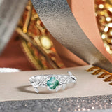 Leafy 1 Carat Round Cut Moss Agate Engagement Ring