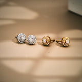 Lab Grown Diamond Halo Stud Earrings - Round Cut Stud Earrings for Women in Gold Plating