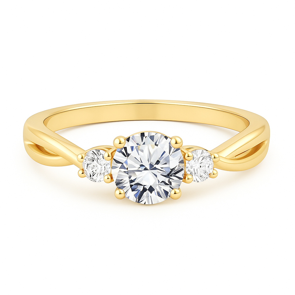 Three-Stone 1.10 Ct Round Moissanite Twisted Engagement Ring