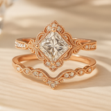 1.35 Ct Princess Cut Moissanite Vintage Bridal Set