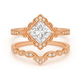 1.35 Ct Princess Cut Moissanite Vintage Bridal Set