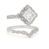 1.35 Ct Princess Cut Moissanite Vintage Bridal Set