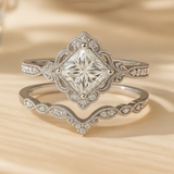 1.35 Ct Princess Cut Moissanite Vintage Bridal Set