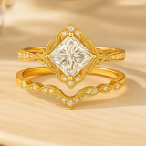 1.35 Ct Princess Cut Moissanite Vintage Bridal Set