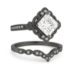 1.35 Ct Princess Cut Moissanite Vintage Bridal Set