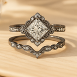 1.35 Ct Princess Cut Moissanite Vintage Bridal Set