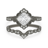 1.35 Ct Princess Cut Moissanite Vintage Bridal Set