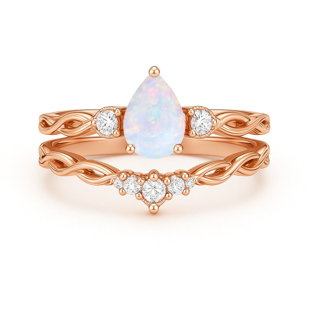 1.20 Ct Teardrop Opal Twisted Bridal Set