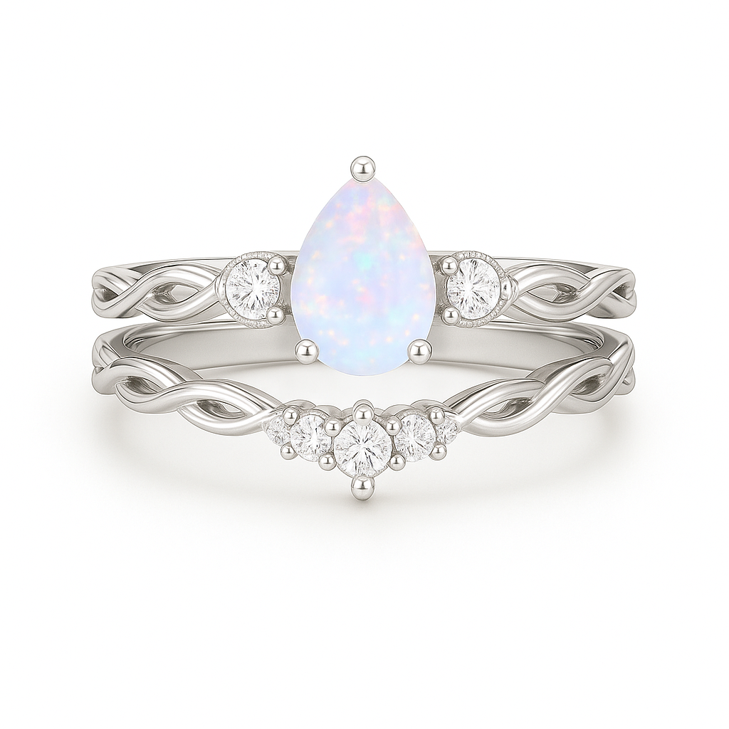 1.20 Ct Teardrop Lab Created Opal Twisted Bridal Set