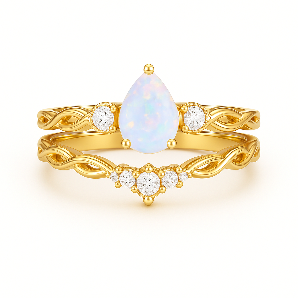 1.20 Ct Teardrop Lab Created Opal Twisted Bridal Set