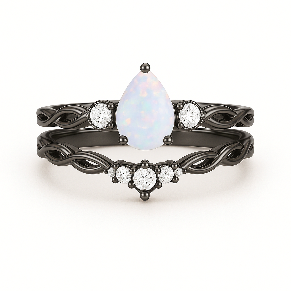 1.20 Ct Teardrop Lab Created Opal Twisted Bridal Set