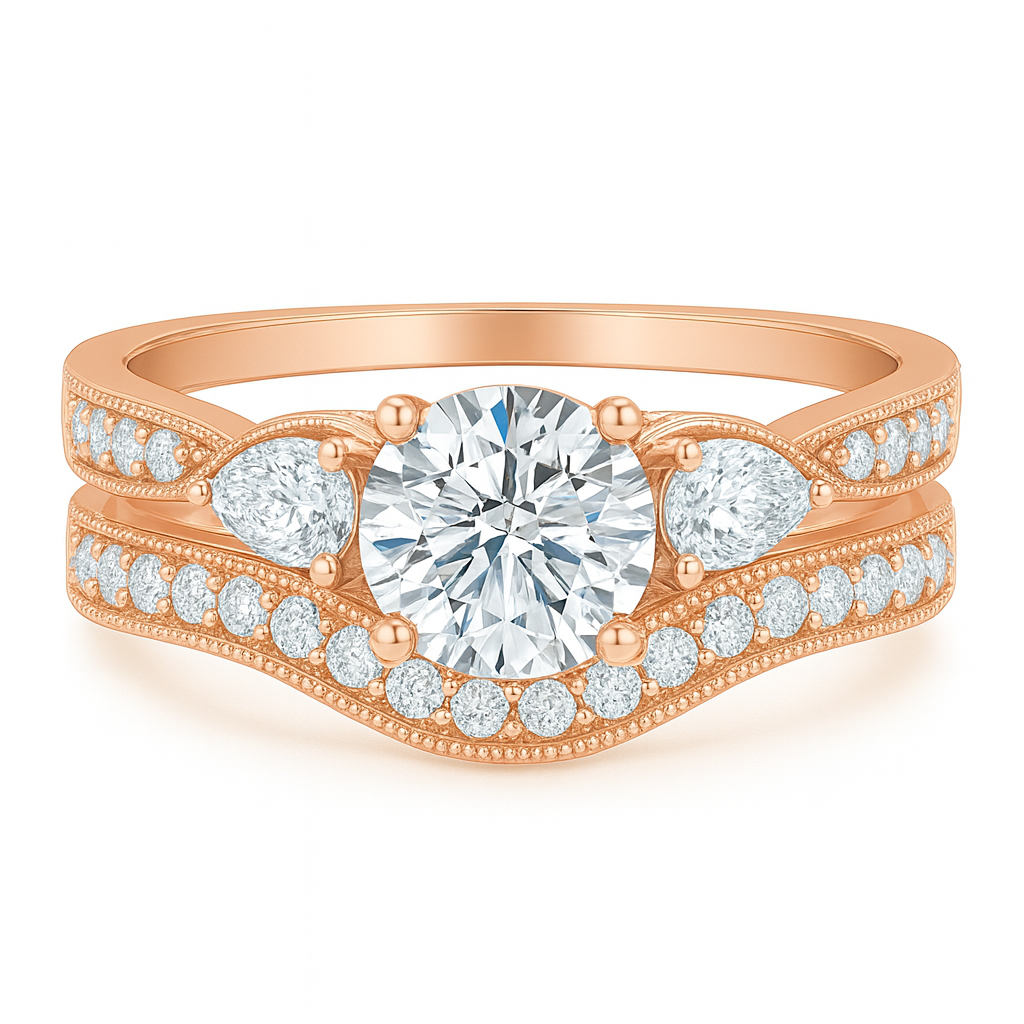 1.45 Ct Round Shape Moissanite Pave Bridal Set