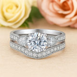 1.45 Ct Round Shape Moissanite Pave Bridal Set