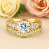 1.45 Ct Round Shape Moissanite Pave Bridal Set