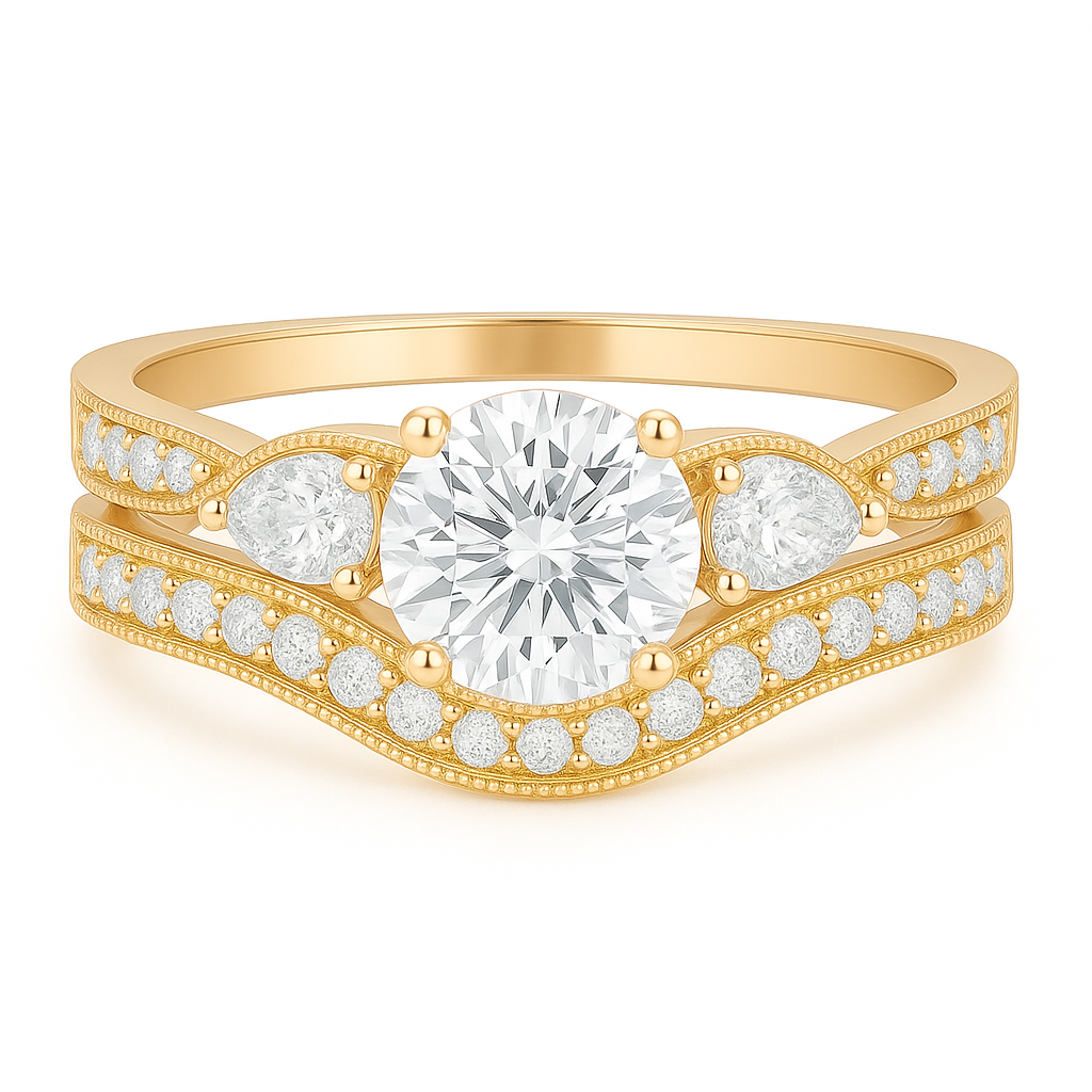 1.45 Ct Round Shape Moissanite Pave Bridal Set