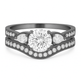 1.45 Ct Round Shape Moissanite Pave Bridal Set