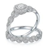 Vintage Leaf 1.60 Ct Round Moissanite Halo Bridal Set