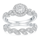 Vintage Leaf 1.60 Ct Round Moissanite Halo Bridal Set