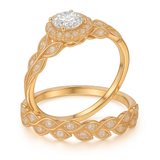 Vintage Leaf 1.60 Ct Round Moissanite Halo Bridal Set