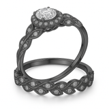 Vintage Leaf 1.60 Ct Round Moissanite Halo Bridal Set