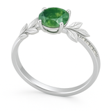 1.05 Ct Round Green Moss Agate Leaf Engagement Ring
