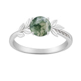 1.05 Ct Round Green Moss Agate Leaf Engagement Ring