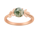1.05 Ct Round Green Moss Agate Leaf Engagement Ring
