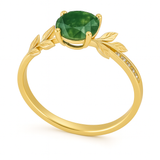 1.05 Ct Round Green Moss Agate Leaf Engagement Ring