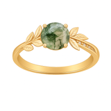 1.05 Ct Round Green Moss Agate Leaf Engagement Ring