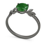 1.05 Ct Round Green Moss Agate Leaf Engagement Ring